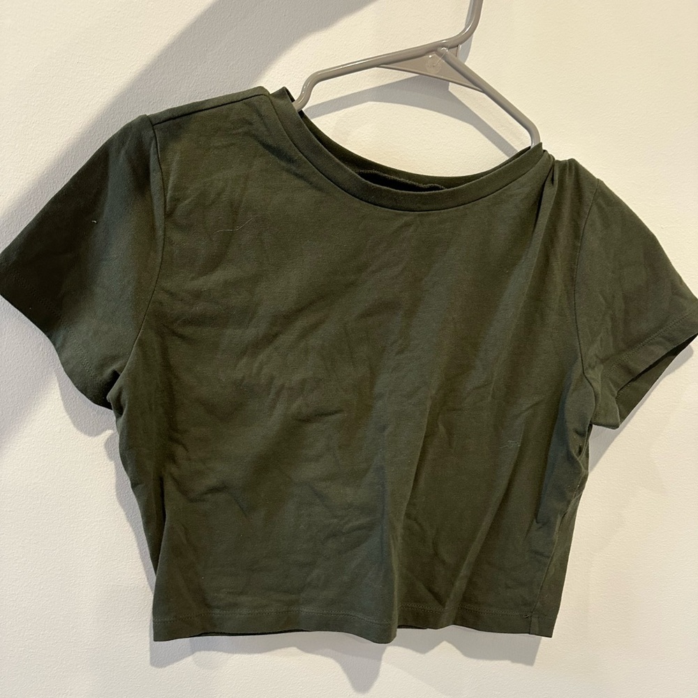 Olive Green Cropped Baby Tee